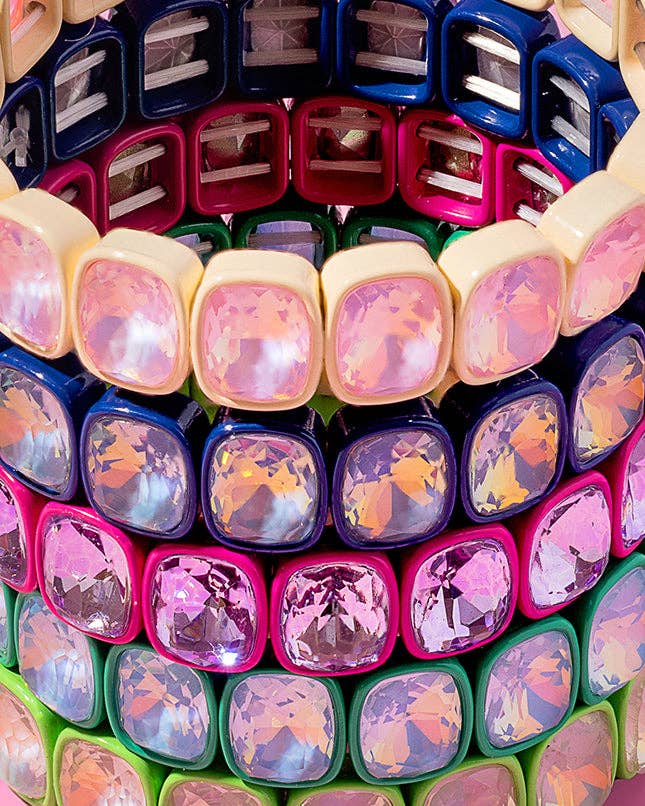Accessories, Bracelets - Enamel Stretch Bracelet - Square Gems - Layla - Asst Colors - - Cultured Cloths Apparel