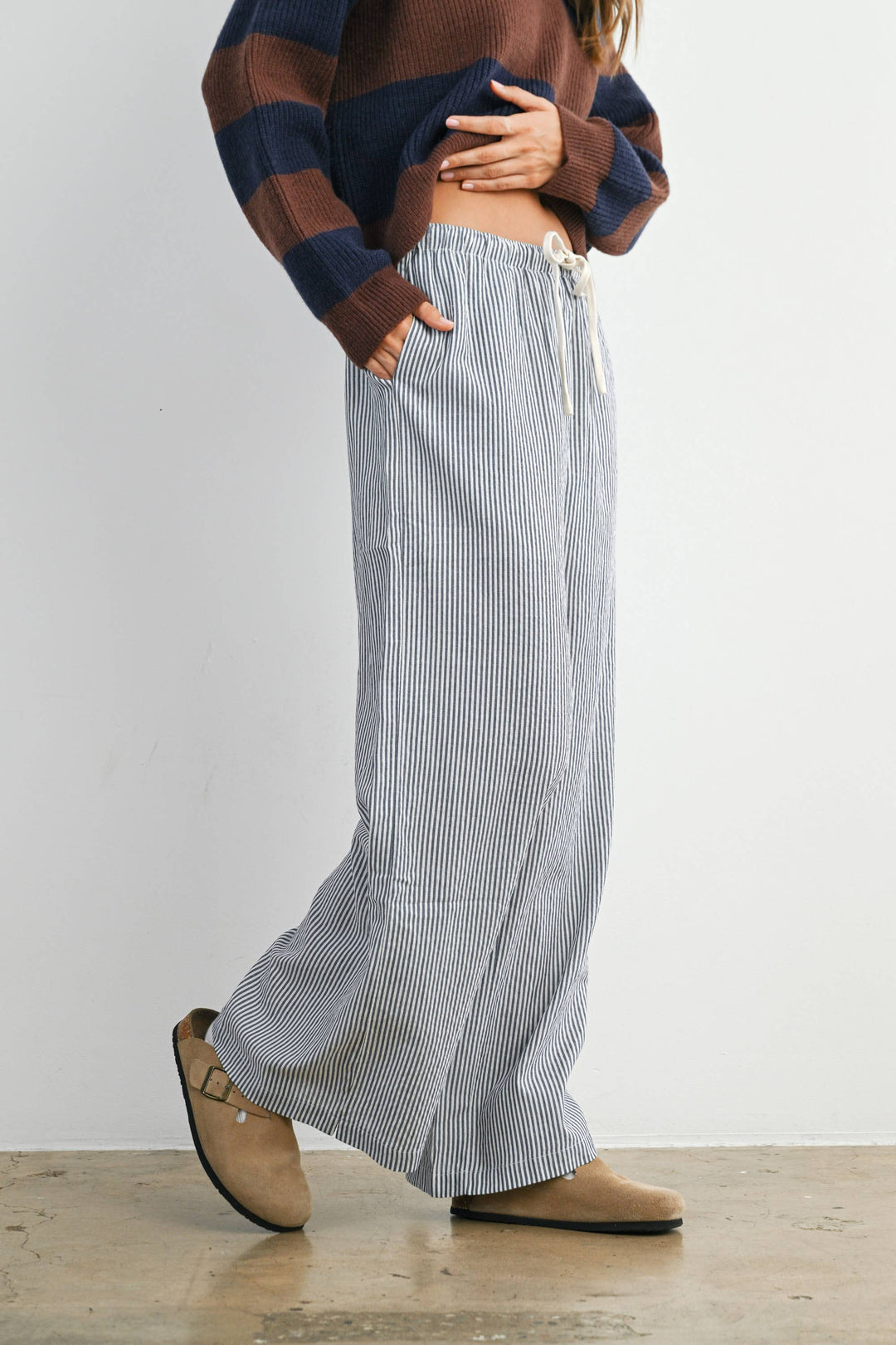 Pants - Drawstring Waist Striped Pants - - Cultured Cloths Apparel