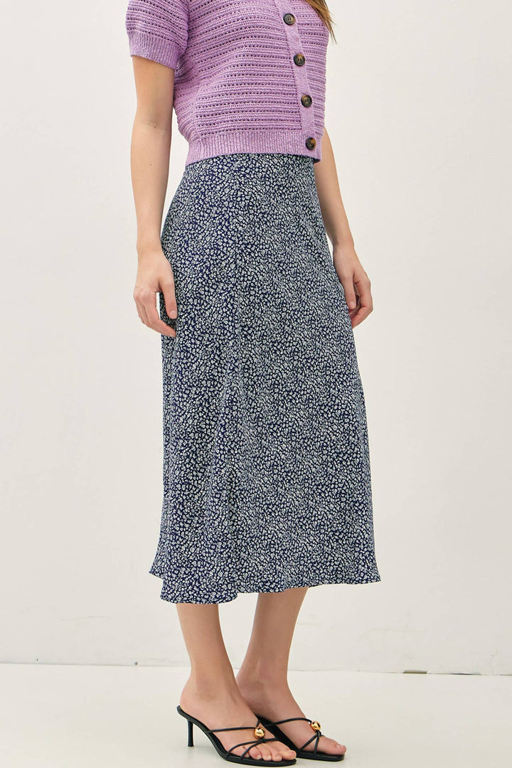 PRINT MIDI SKIRT WITH ELASTIC WAISTBAND