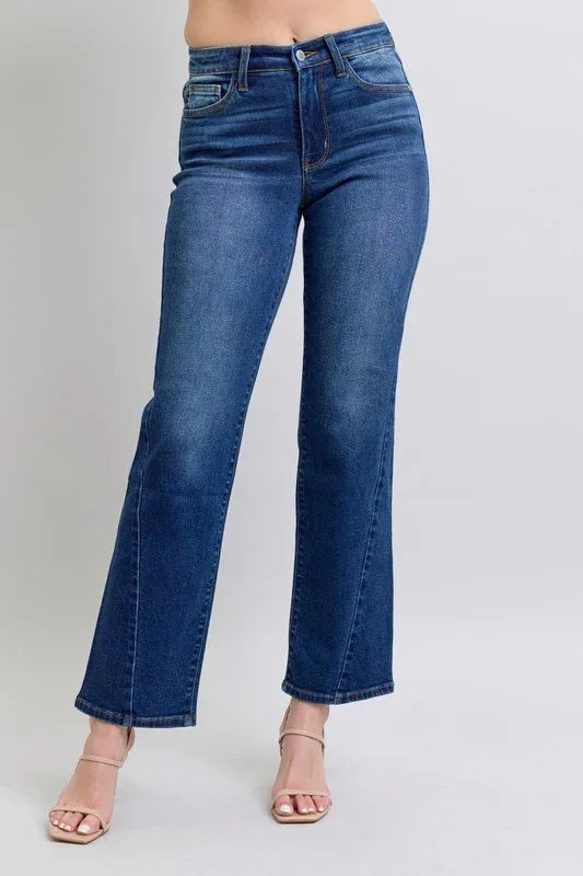 Denim - Judy Blue Full Size Side Seam Detail Straight Jeans with Pockets - - Cultured Cloths Apparel