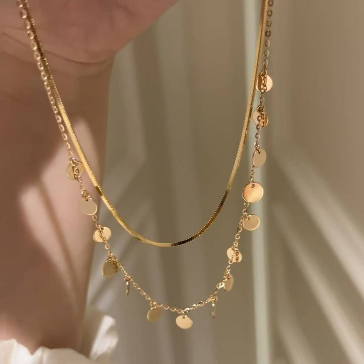 Accessories, Necklaces - STAINLESS STEEL TARNISH FREE DISC LAYER NECKLACE | 40NK349 - - Cultured Cloths Apparel