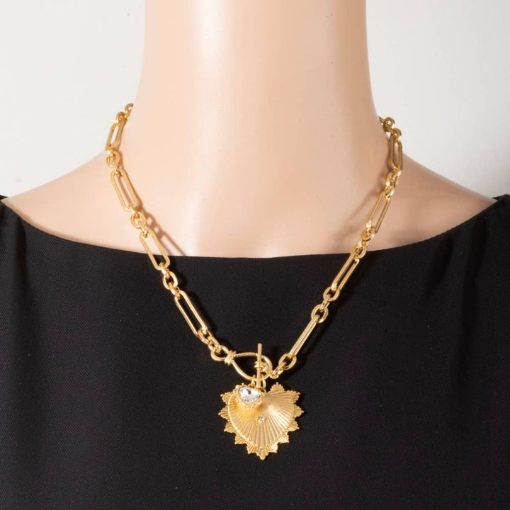 Accessories, Necklaces - Double Heart Pendants Oval Chain Necklace - - Cultured Cloths Apparel