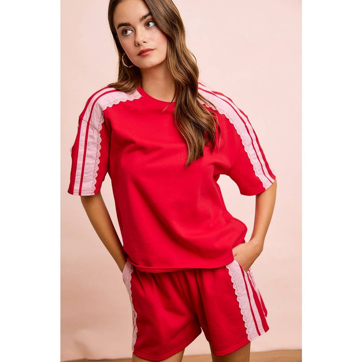 FRENCH TERRY SIDE LACE DRAWSTRING SHORTS