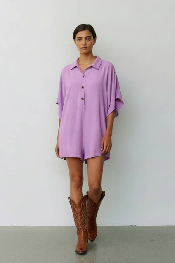 Airflow Collared Oversize Woven Solid Romper