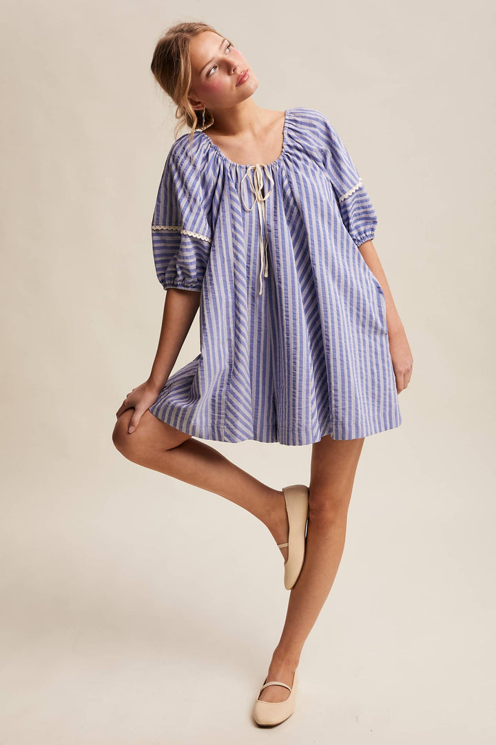 Romper - Striped Puff Sleeve Romper - - Cultured Cloths Apparel