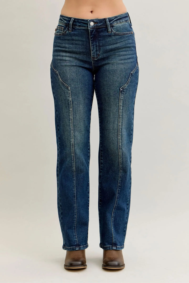 Denim - Judy Blue Full Size Seam Detail Straight Leg Jeans - Dark - Cultured Cloths Apparel