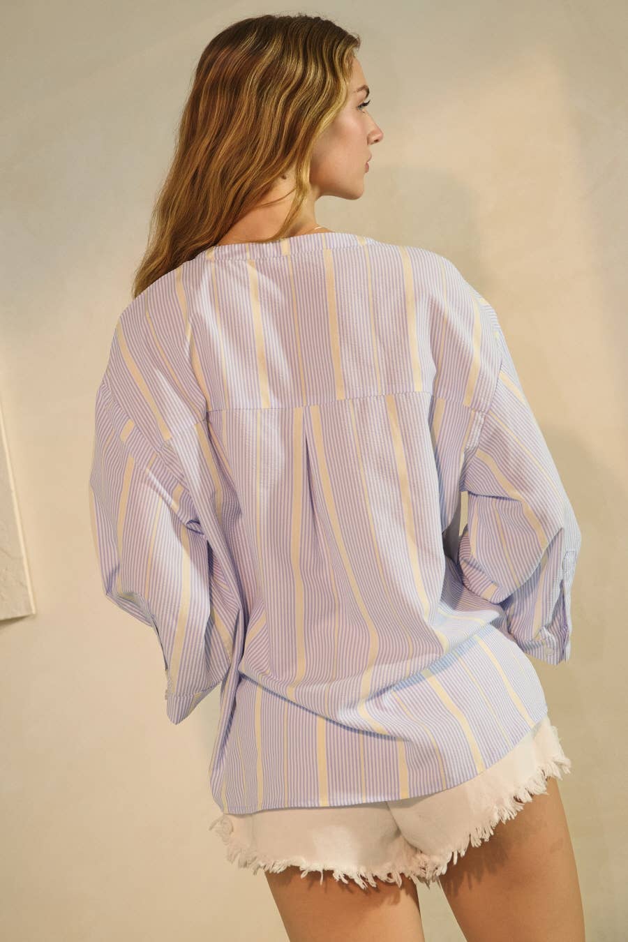 Women's Long Sleeve - Striped Bow Blouse - - Cultured Cloths Apparel