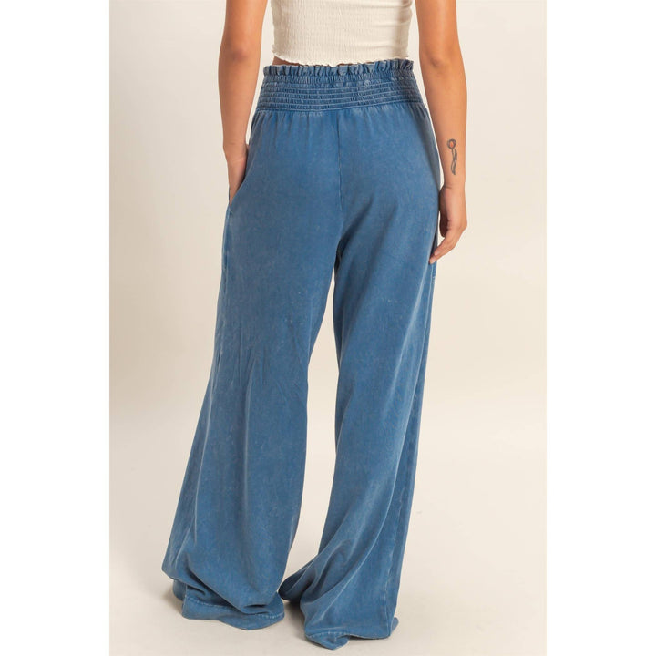 Mineral Washed Wide-Leg Smocked Waist Pants
