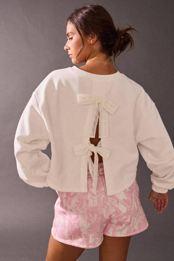 Women's Sweaters - Back Bow Long Sleeve Knit Sweater - - Cultured Cloths Apparel