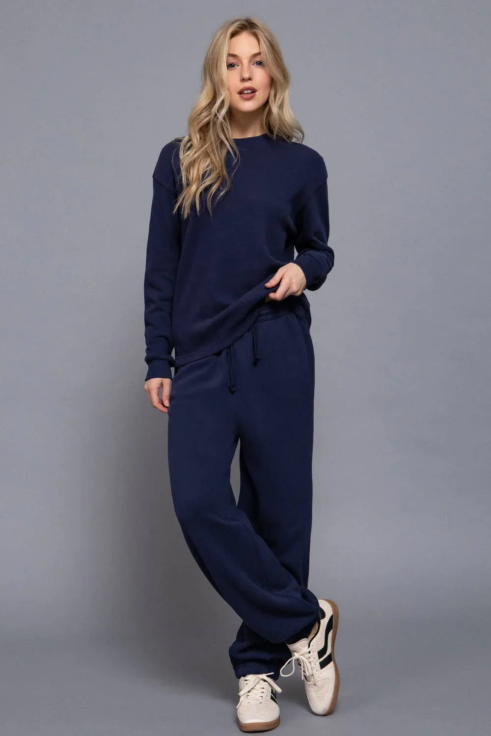 Women's Sweaters - Long Sleeve Round Neck Soft Knit Top - navy - Cultured Cloths Apparel