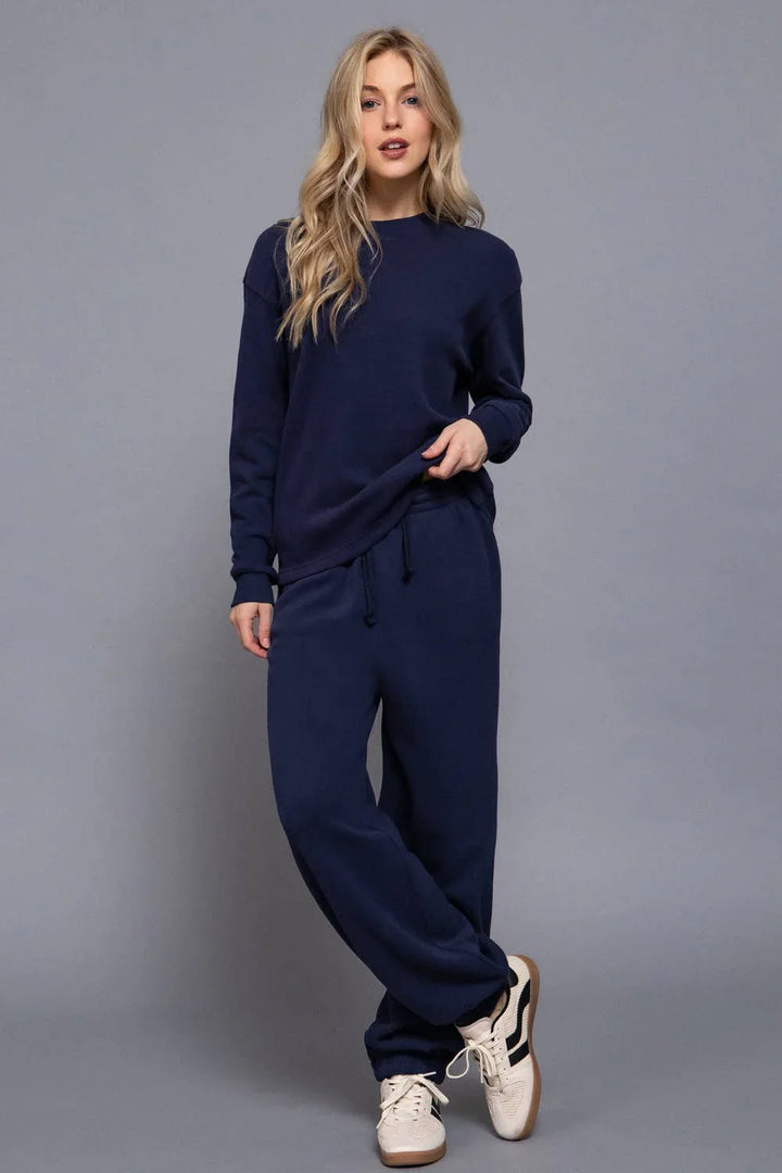 Women's Sweaters - Long Sleeve Round Neck Soft Knit Top - navy - Cultured Cloths Apparel