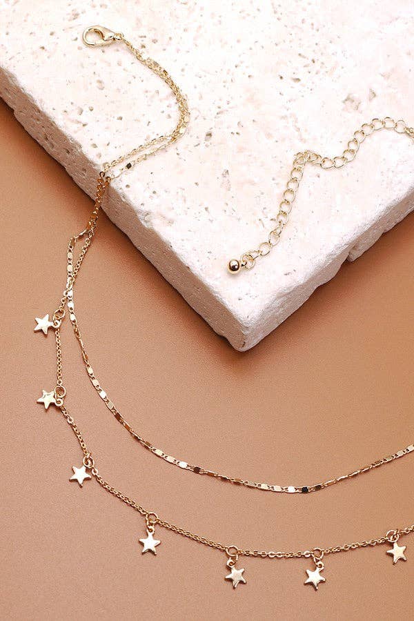Accessories, Necklaces - DELICATE DOUBLE LAYER STAR DROP NECKLACE | 47N19411 - - Cultured Cloths Apparel