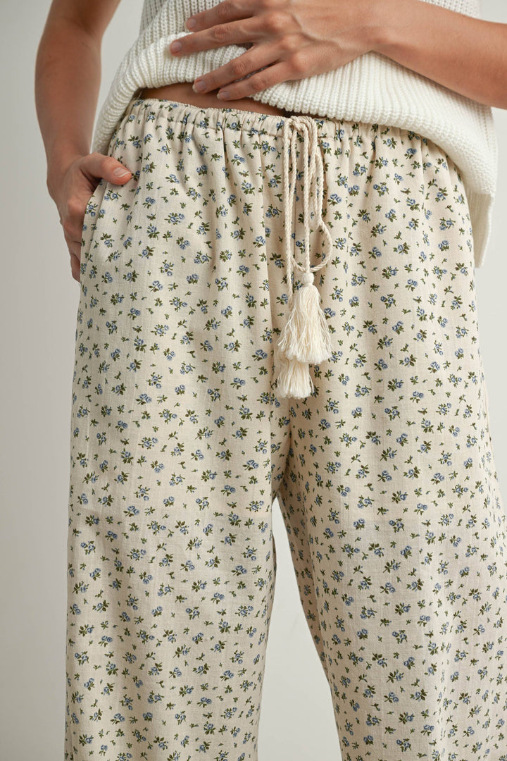 Pants - Floral Print Drawstring Pants - - Cultured Cloths Apparel