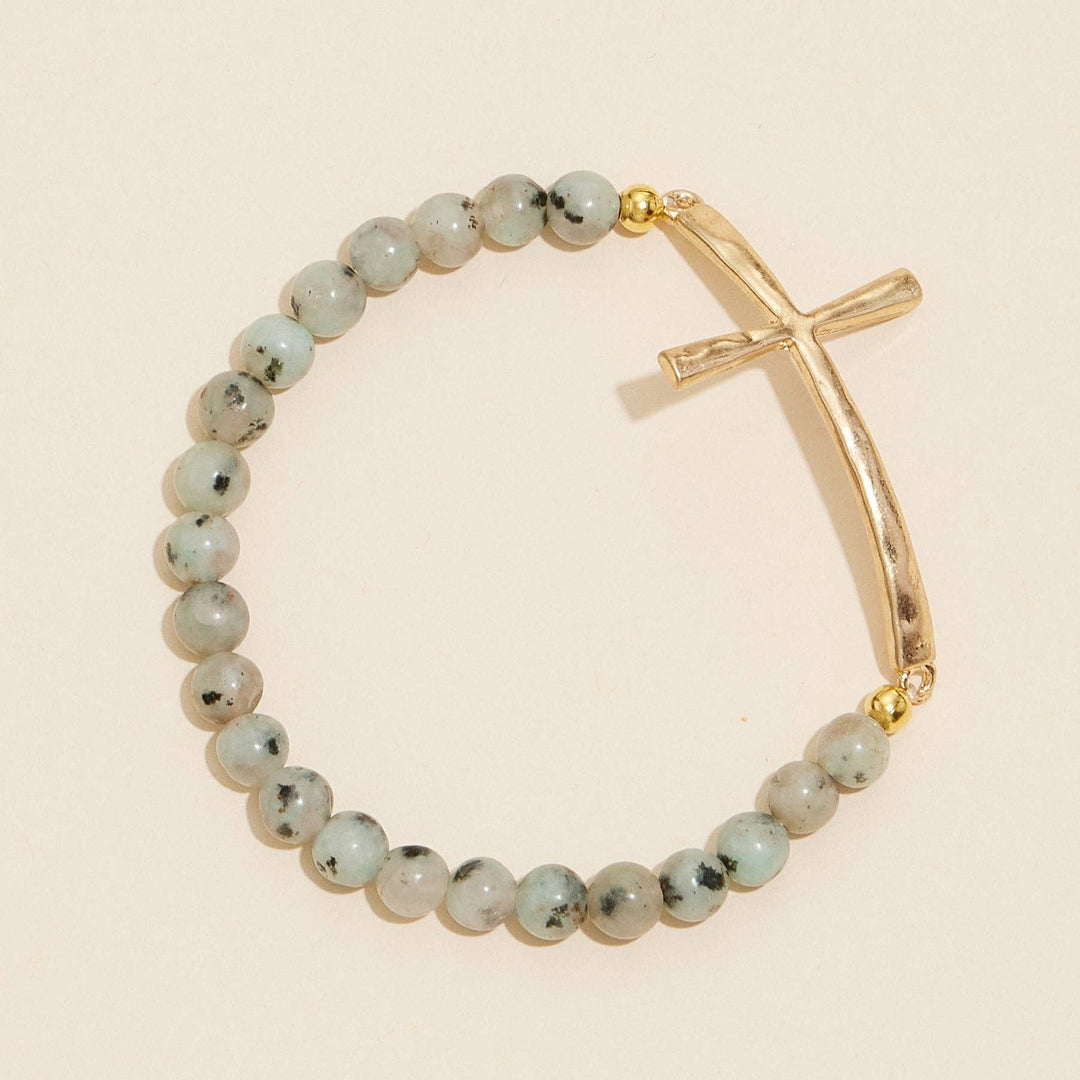 Accessories, Bracelets - Natural Stone Cross Stretch Bracelet - - Cultured Cloths Apparel
