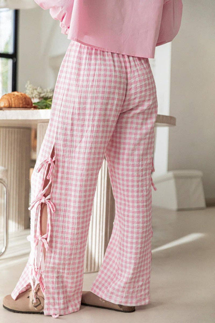 Pants - Bow Side Split Plaid Casual Pants - - Cultured Cloths Apparel