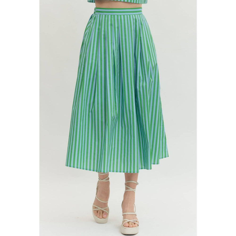 Women's Skirts - Striped midi skirt - GREEN SKY - Cultured Cloths Apparel