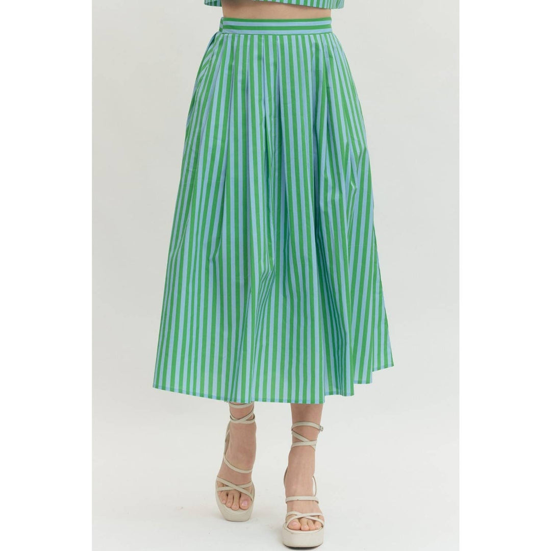 Women's Skirts - Striped midi skirt - GREEN SKY - Cultured Cloths Apparel