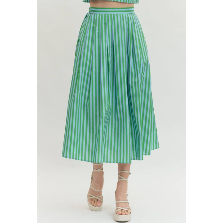 Women's Skirts - Striped midi skirt - GREEN SKY - Cultured Cloths Apparel