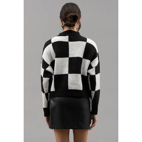 Women's Sweaters - Checkered Crew Neck Knit Sweater -  - Cultured Cloths Apparel