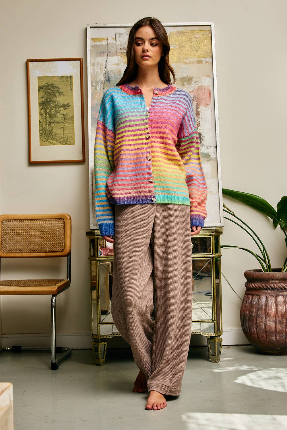 Cardigans - Space-Dye Striped Button-Down Cardigan - - Cultured Cloths Apparel