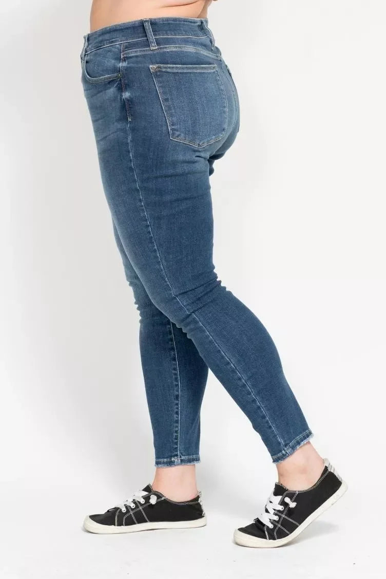 Denim - Judy Blue Full Size High Rise Button Fly Skinny Jeans Plus Size - - Cultured Cloths Apparel