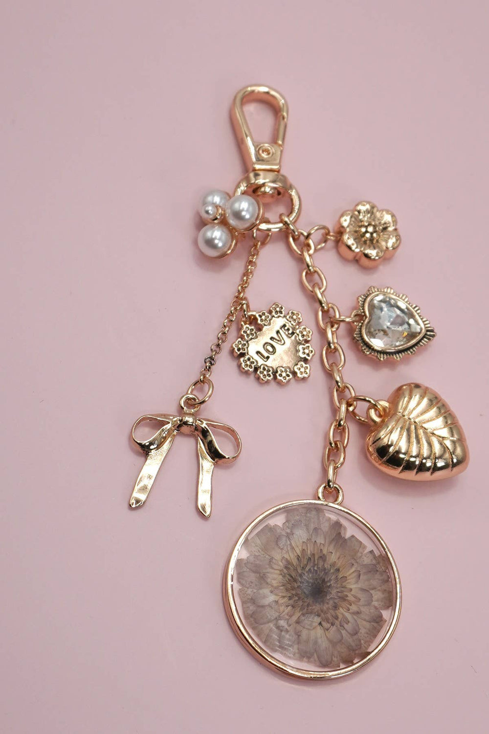 Accessories - BAG CHARM-DRIED FLOWER BOW HEART PEARL | 80K036 - - Cultured Cloths Apparel