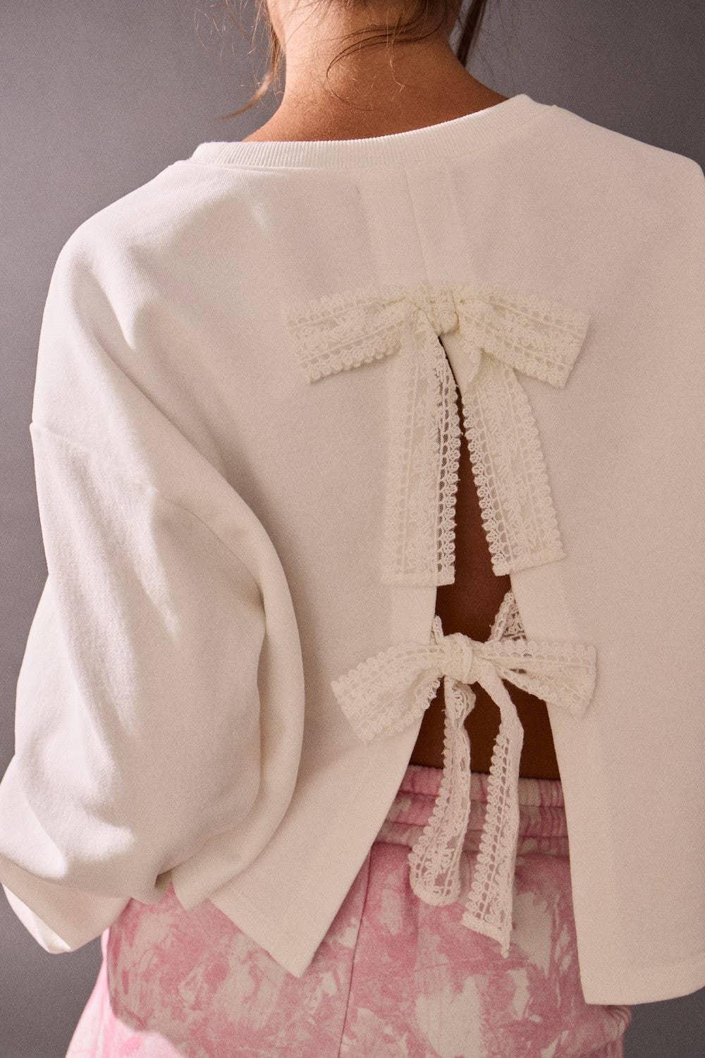 Women's Sweaters - Back Bow Long Sleeve Knit Sweater - - Cultured Cloths Apparel