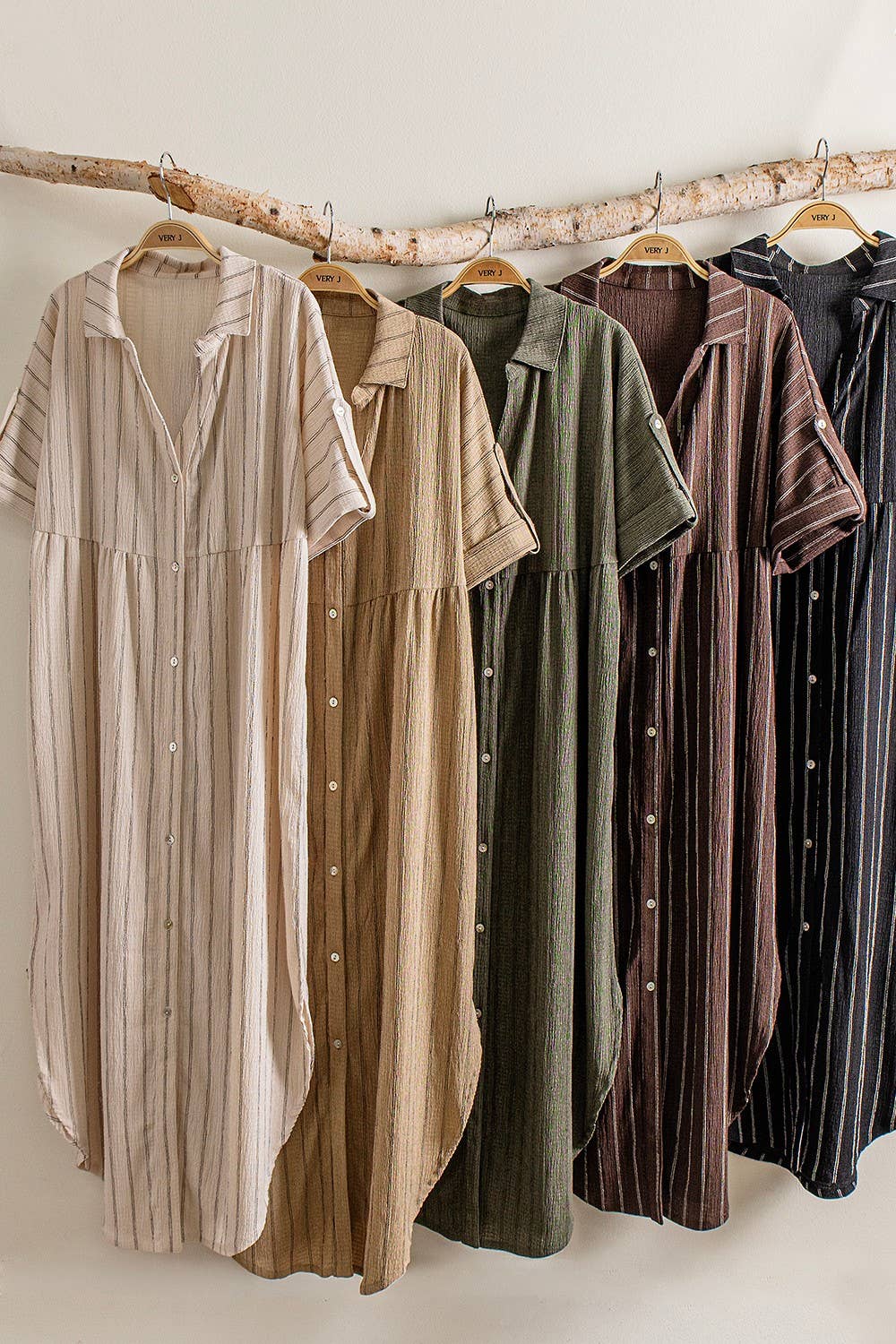 Striped Linen Midi Button Down Shirt Dress