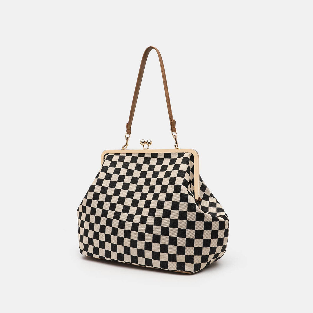 Classic Checkerboard Kiss Lock Frame Shoulder Handbag