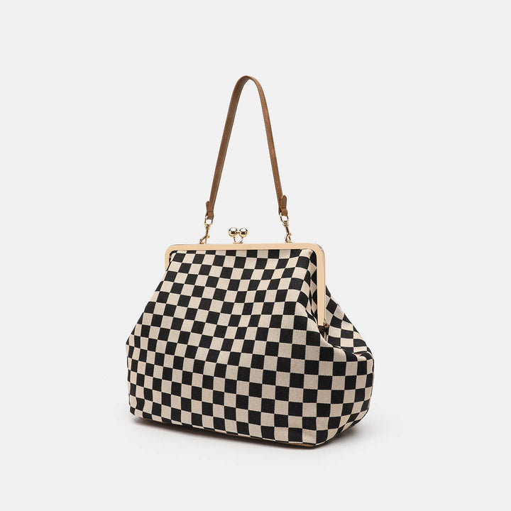 Classic Checkerboard Kiss Lock Frame Shoulder Handbag