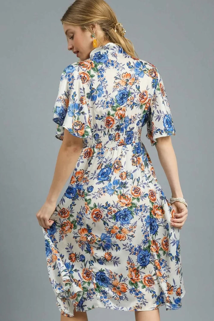 Women's Dresses - Umgee Floral Print Flutter Sleeve Dress - - Cultured Cloths Apparel