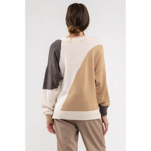 Women's Sweaters - Diagonal Colorblock Knit Sweater -  - Cultured Cloths Apparel