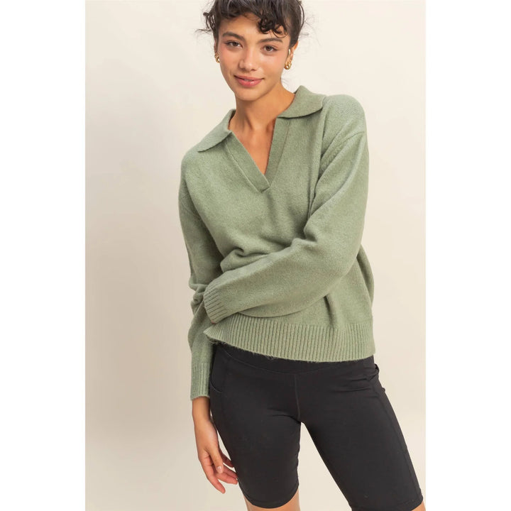 Women's Sweaters - Collared V Neck Sweater - - Cultured Cloths Apparel
