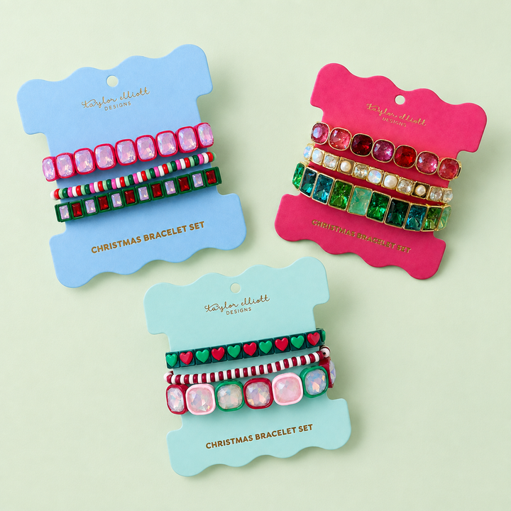 Enamel Stretch Bracelets - Holiday - 3 Pc Set
