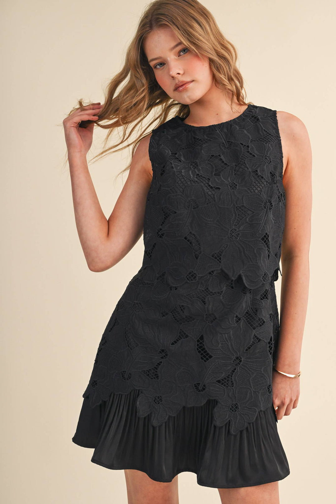 Dresses - TIERED FLORAL LACE FLOUNCE HEM MINI DRESS - - Cultured Cloths Apparel