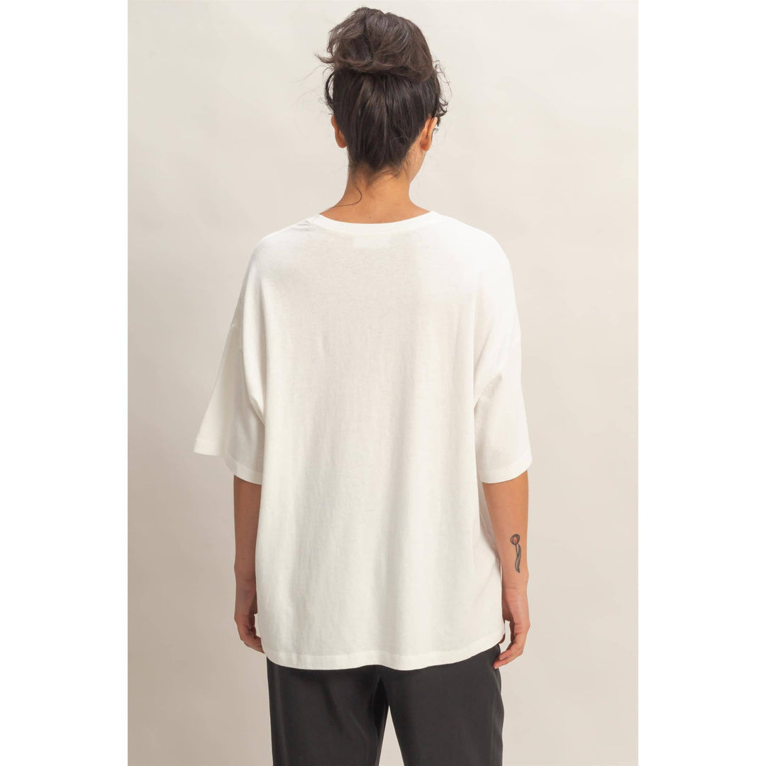 Graphic T-Shirts - Oversized Varsity Style V-Neck Graphic T-Shirt - - Cultured Cloths Apparel