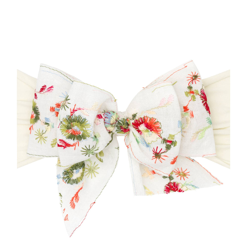 Accessories - Baby Bling® Faux Silk Big Classic Bow on soft nylon headband - Embroidered Summer - Cultured Cloths Apparel