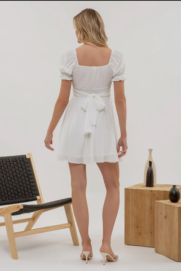 Women's Dresses - Pleated Wrap Puff Sleeve Tie Mini Dress -  - Cultured Cloths Apparel