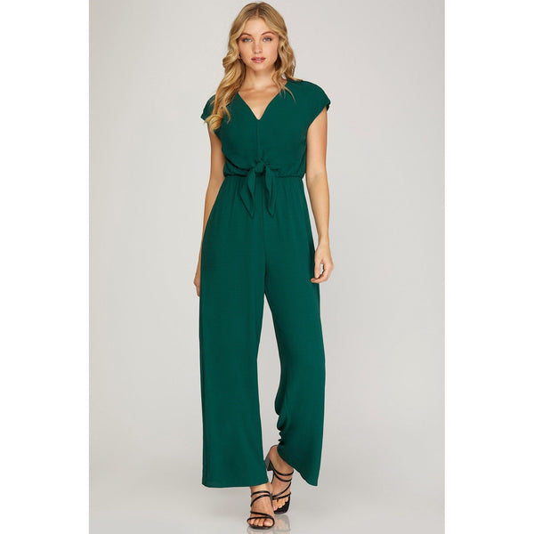 Women's Rompers - Short Sleeve Woven Jumpsuit - Teal Green - Cultured Cloths Apparel