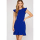 Women's Dresses - Ruffled Cap Sleeve Heavy Knit Dress - Royal Blue - Cultured Cloths Apparel