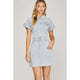 Women's Dresses - Folded Drop Shoulder Button Down Washed Shirt Dress - Lt Blue - Cultured Cloths Apparel