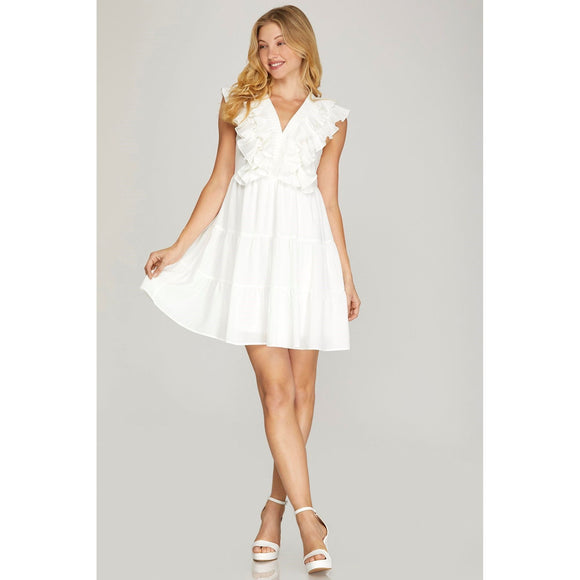 Women's Dresses - Best Dressed Sleeveless Pleated Ruffle Tiered Dress - Off White - Cultured Cloths Apparel