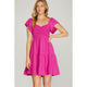Women's Dresses - Flutter Sleeve Smock Tiered Woven Dress - Hot Pink - Cultured Cloths Apparel