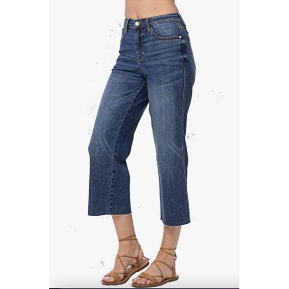 Denim - Judy Blue Renee Full Size Medium Wash Wide Leg Cropped Jeans -  - Cultured Cloths Apparel