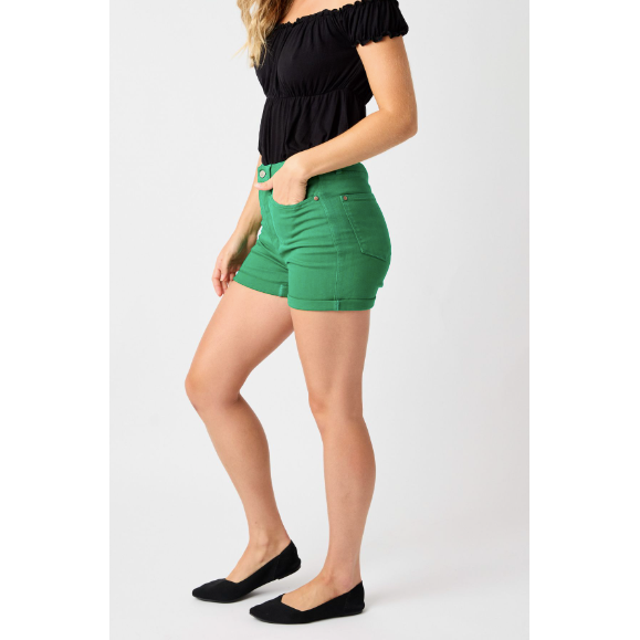 Women's Shorts - Judy Blue Kelly Green High Waist Tummy Control Shorts -  - Cultured Cloths Apparel