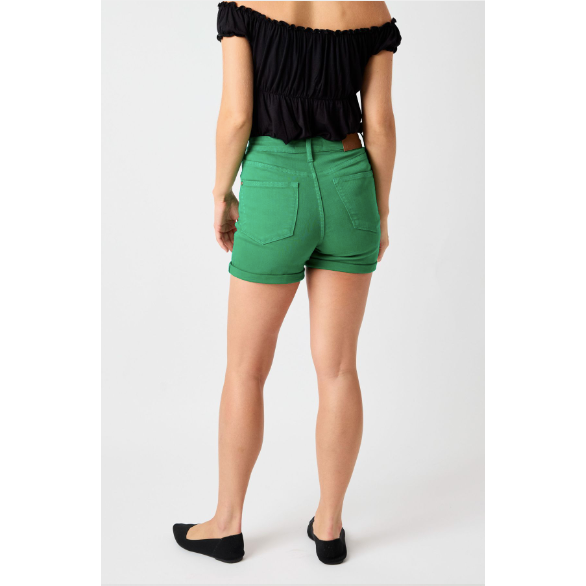 Women's Shorts - Judy Blue Kelly Green High Waist Tummy Control Shorts -  - Cultured Cloths Apparel
