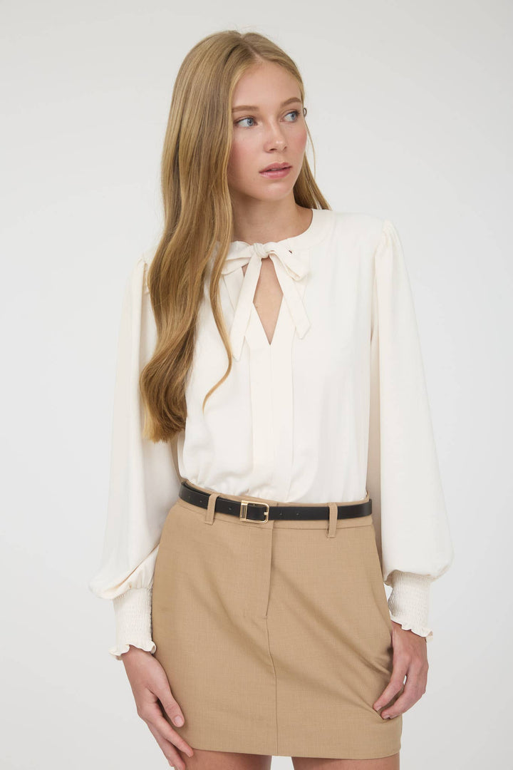 NECKTIE LONG SLEEVE WITH SMOCKED CUFF TOP