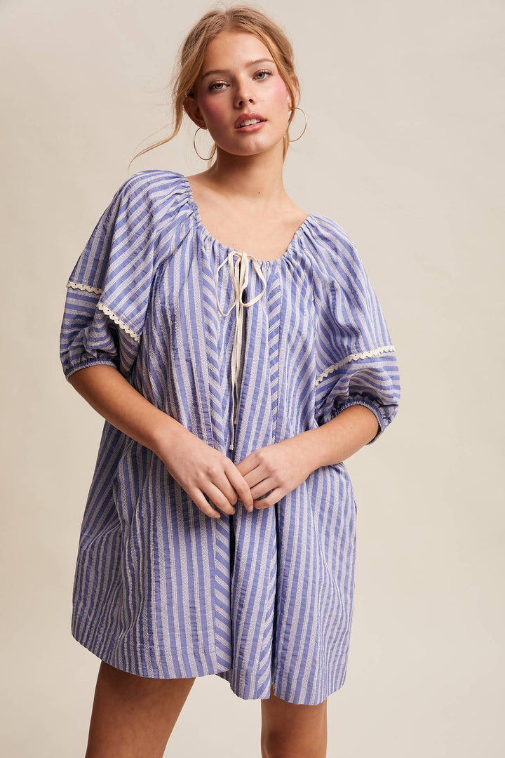 Romper - Striped Puff Sleeve Romper - - Cultured Cloths Apparel