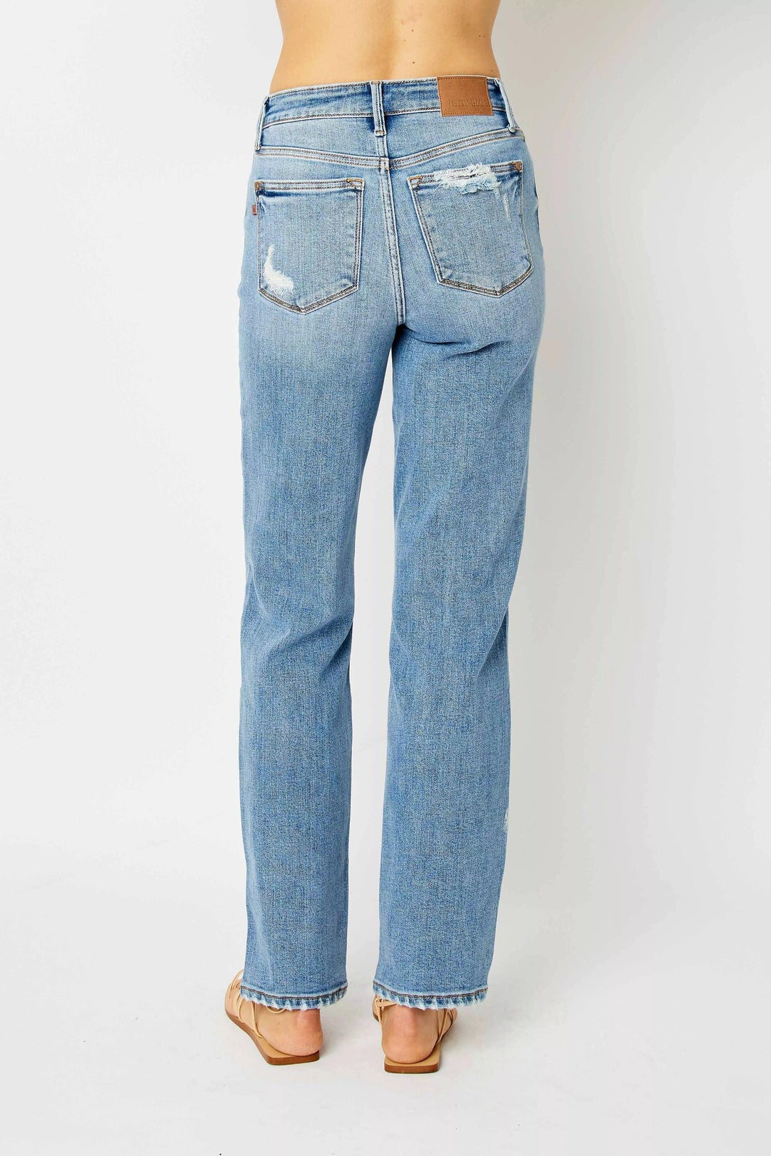 Denim - Judy Blue Full Size High Waist Straight Jeans with Heavy Destroy - - Cultured Cloths Apparel