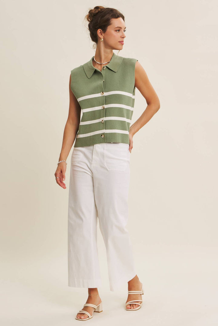 Women's Short Sleeve - ALL SEASON LAYERING VISCOSE RIB BUTTON-DOWN SWEATER VEST - - Cultured Cloths Apparel